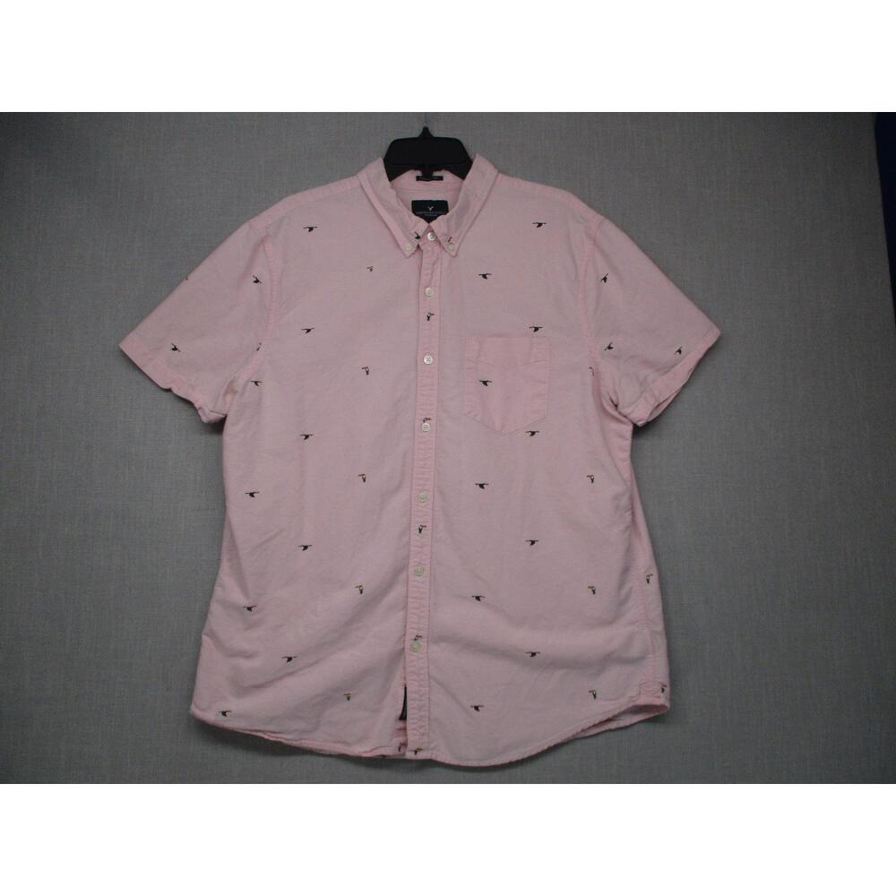 American Eagle Outfitters Pink Embroidered Modern Casual Shirt‎ Men Size XL